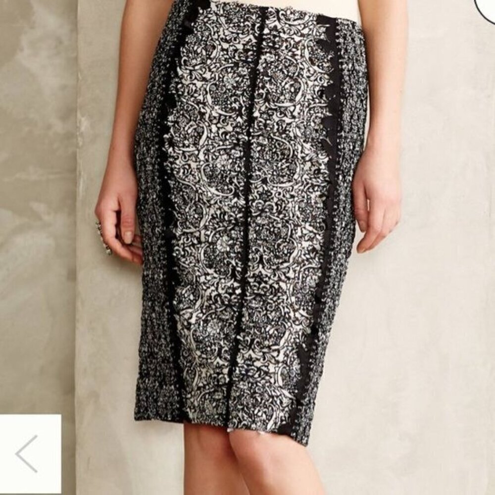Byron Lars Skirt Size 2 Laser Cut Sombra Pencil Straight Black White Beguile